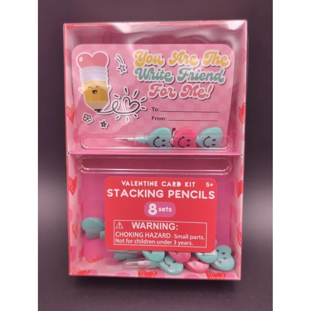 Anker play Valentine card kit stacking pencils 4 boxes 32 Valentines total